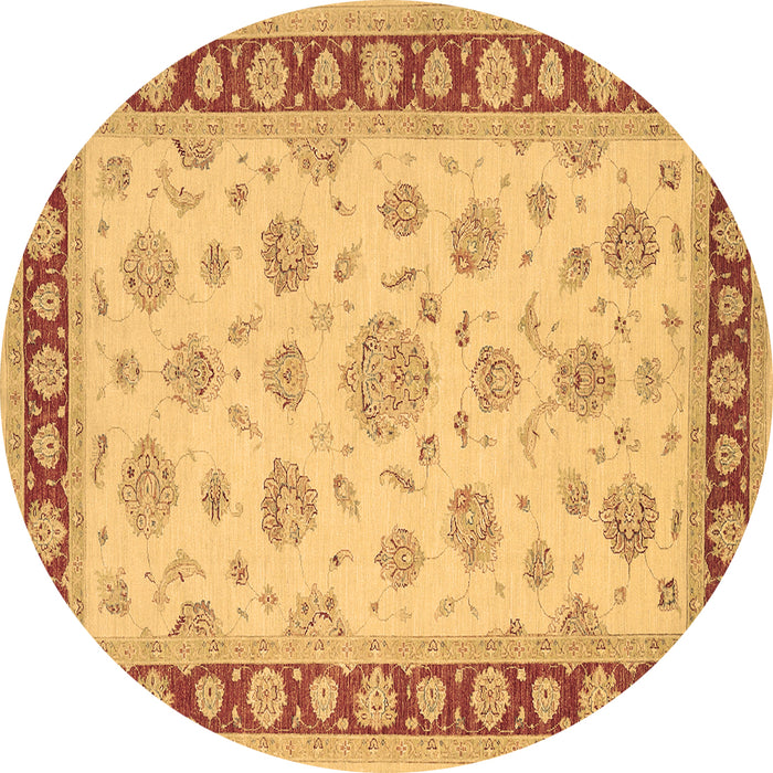 Round Oriental Brown Traditional Rug, tr1442brn