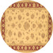 Round Oriental Brown Traditional Rug, tr1442brn