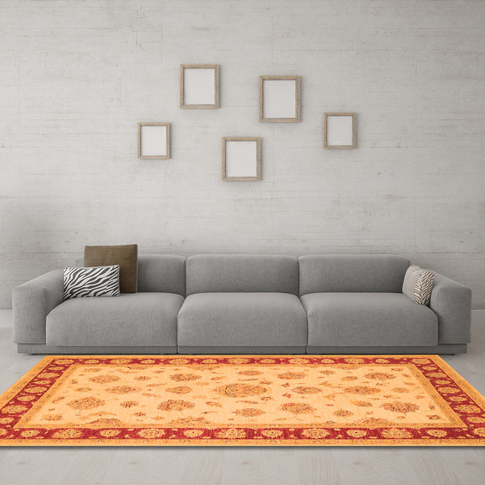 Machine Washable Oriental Orange Traditional Area Rugs in a Living Room, wshtr1442org