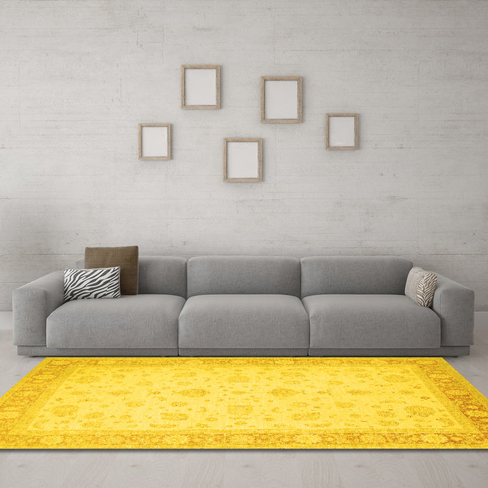 Machine Washable Persian Yellow Traditional Rug in a Living Room, wshtr1443yw