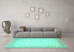 Machine Washable Persian Turquoise Traditional Area Rugs in a Living Room,, wshtr1443turq