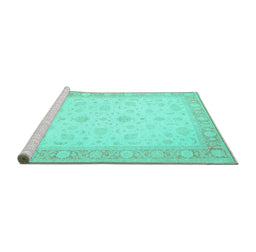 Sideview of Machine Washable Persian Turquoise Traditional Area Rugs, wshtr1443turq