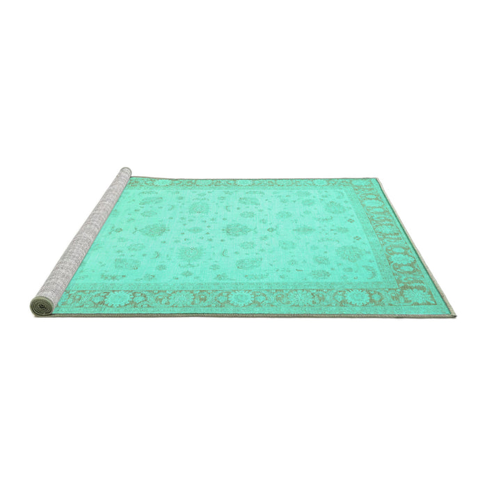 Sideview of Machine Washable Persian Turquoise Traditional Area Rugs, wshtr1443turq