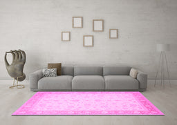 Machine Washable Persian Pink Traditional Rug in a Living Room, wshtr1443pnk