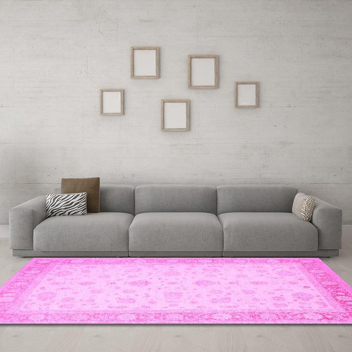 Machine Washable Persian Pink Traditional Rug in a Living Room, wshtr1443pnk