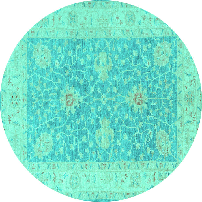 Round Machine Washable Oriental Turquoise Traditional Area Rugs, wshtr1444turq