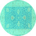 Round Machine Washable Oriental Turquoise Traditional Area Rugs, wshtr1444turq