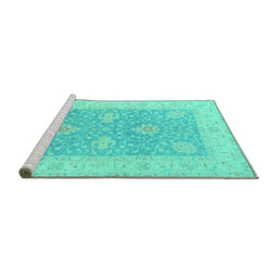 Sideview of Machine Washable Oriental Turquoise Traditional Area Rugs, wshtr1444turq