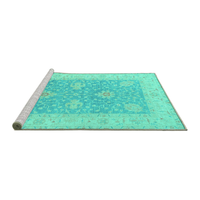 Sideview of Machine Washable Oriental Turquoise Traditional Area Rugs, wshtr1444turq