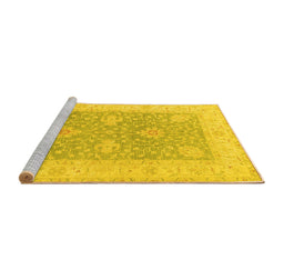 Sideview of Machine Washable Oriental Yellow Traditional Rug, wshtr1444yw