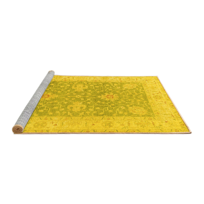 Sideview of Machine Washable Oriental Yellow Traditional Rug, wshtr1444yw
