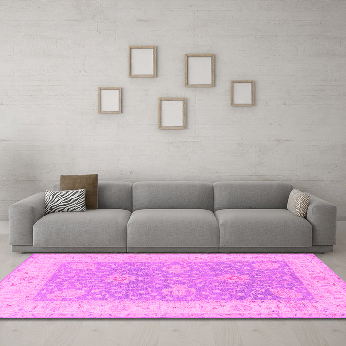 Machine Washable Oriental Pink Traditional Rug in a Living Room, wshtr1444pnk