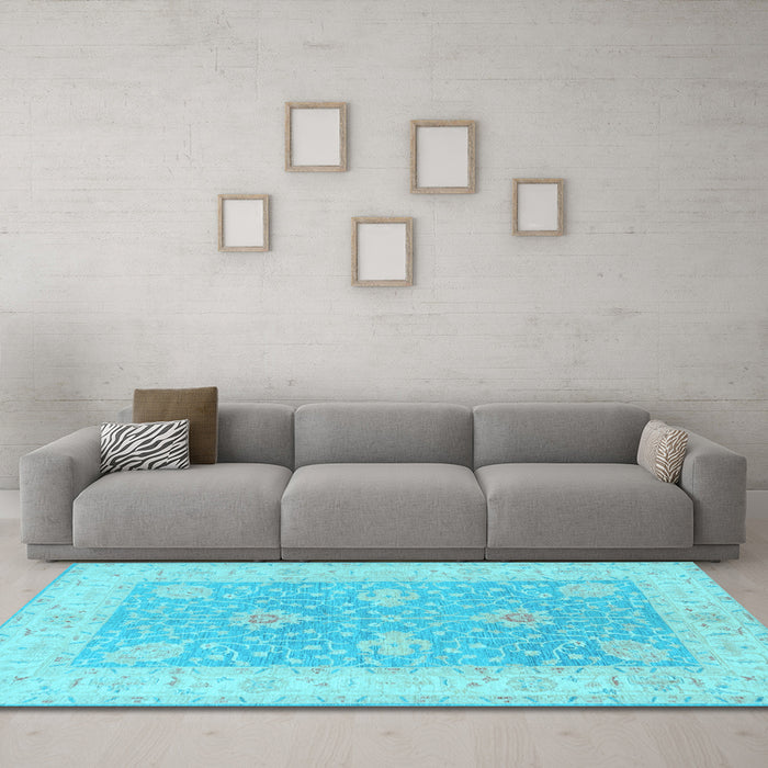 Machine Washable Oriental Light Blue Traditional Rug in a Living Room, wshtr1444lblu