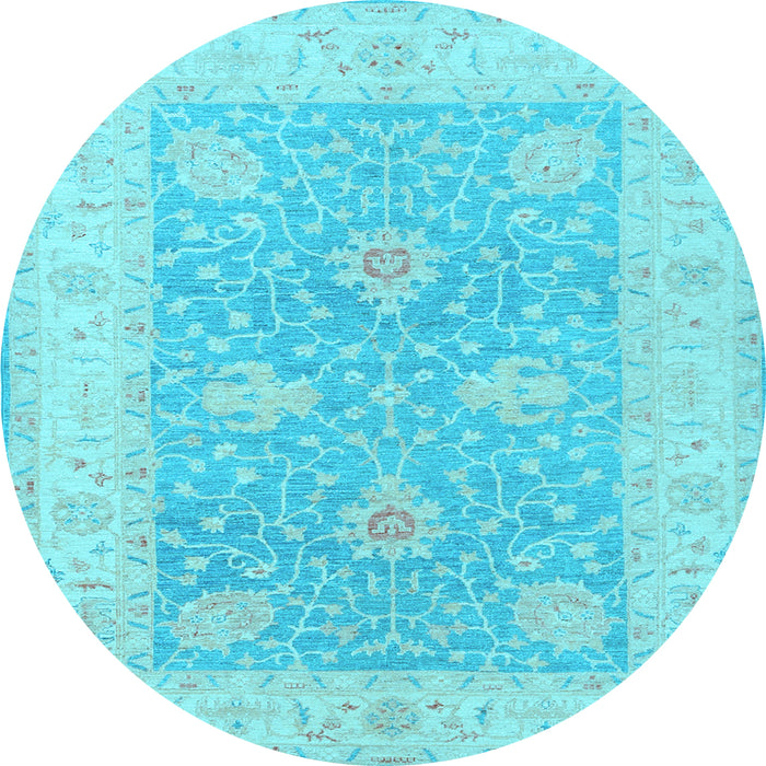 Round Machine Washable Oriental Light Blue Traditional Rug, wshtr1444lblu
