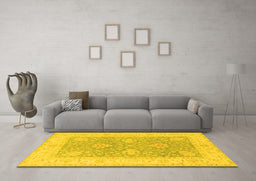 Machine Washable Oriental Yellow Traditional Rug in a Living Room, wshtr1444yw