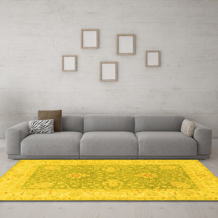 Machine Washable Oriental Yellow Traditional Rug in a Living Room, wshtr1444yw