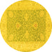 Round Machine Washable Oriental Yellow Traditional Rug, wshtr1444yw