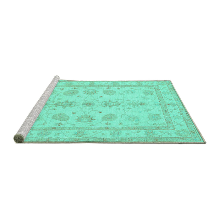 Sideview of Machine Washable Oriental Turquoise Traditional Area Rugs, wshtr1445turq