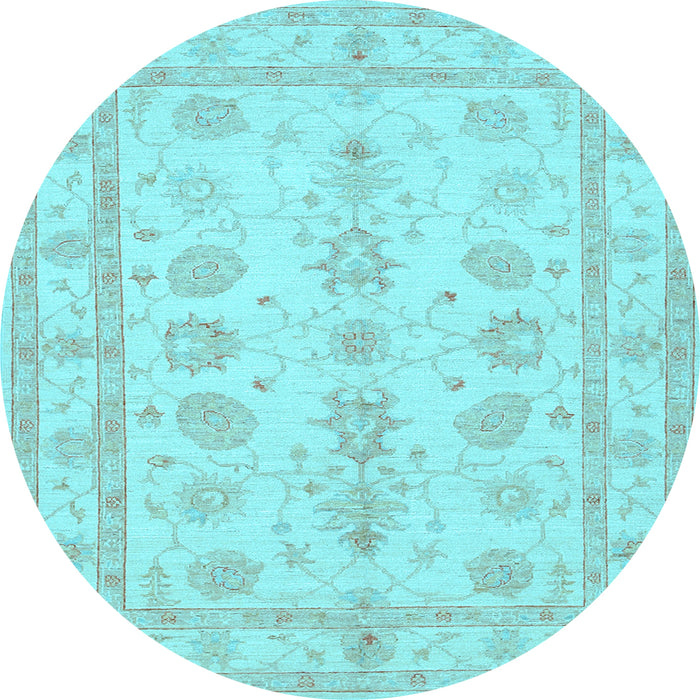 Round Machine Washable Oriental Light Blue Traditional Rug, wshtr1445lblu