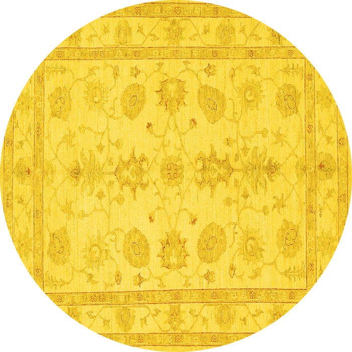 Round Machine Washable Oriental Yellow Traditional Rug, wshtr1445yw