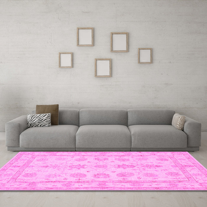 Machine Washable Oriental Pink Traditional Rug in a Living Room, wshtr1445pnk