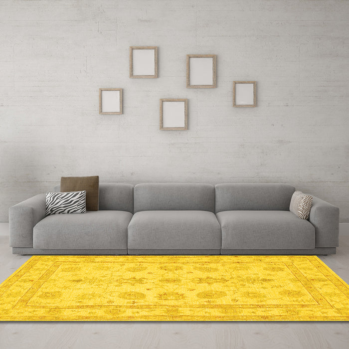 Machine Washable Oriental Yellow Traditional Rug in a Living Room, wshtr1445yw