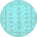 Round Oriental Light Blue Traditional Rug, tr1445lblu