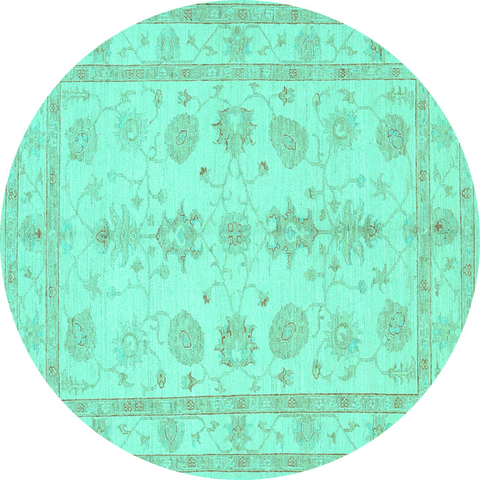 Round Machine Washable Oriental Turquoise Traditional Area Rugs, wshtr1445turq