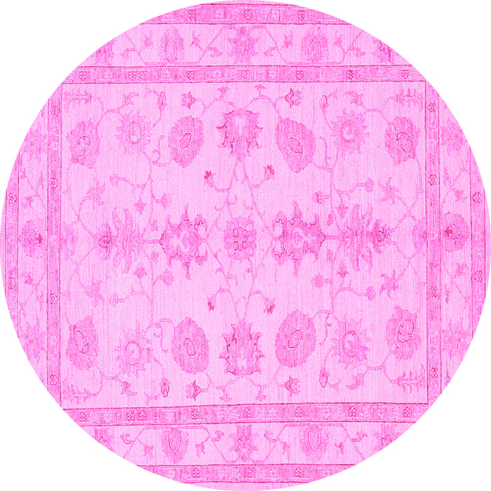 Round Machine Washable Oriental Pink Traditional Rug, wshtr1445pnk