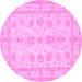 Round Machine Washable Oriental Pink Traditional Rug, wshtr1445pnk