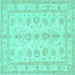 Square Oriental Turquoise Traditional Rug, tr1445turq