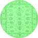 Round Machine Washable Oriental Emerald Green Traditional Area Rugs, wshtr1445emgrn