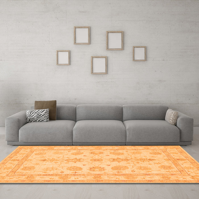 Machine Washable Oriental Orange Traditional Area Rugs in a Living Room, wshtr1445org
