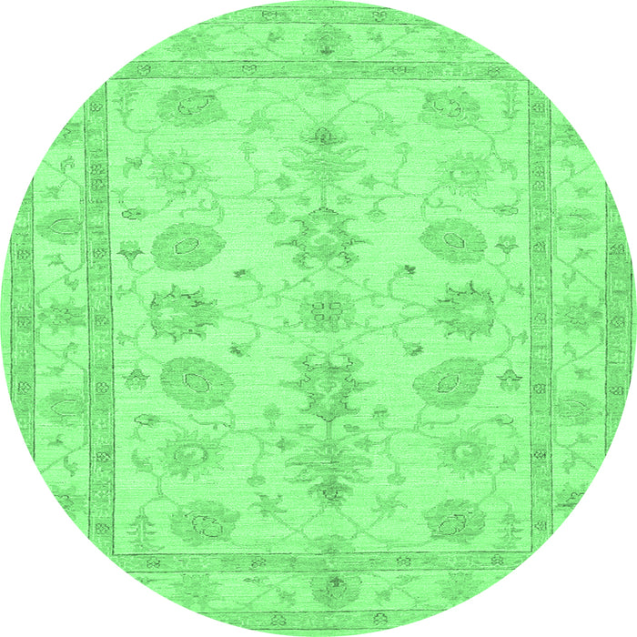 Round Oriental Emerald Green Traditional Rug, tr1445emgrn