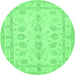 Round Oriental Emerald Green Traditional Rug, tr1445emgrn