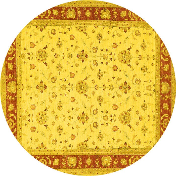 Round Machine Washable Persian Yellow Traditional Rug, wshtr1446yw