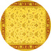 Round Machine Washable Persian Yellow Traditional Rug, wshtr1446yw