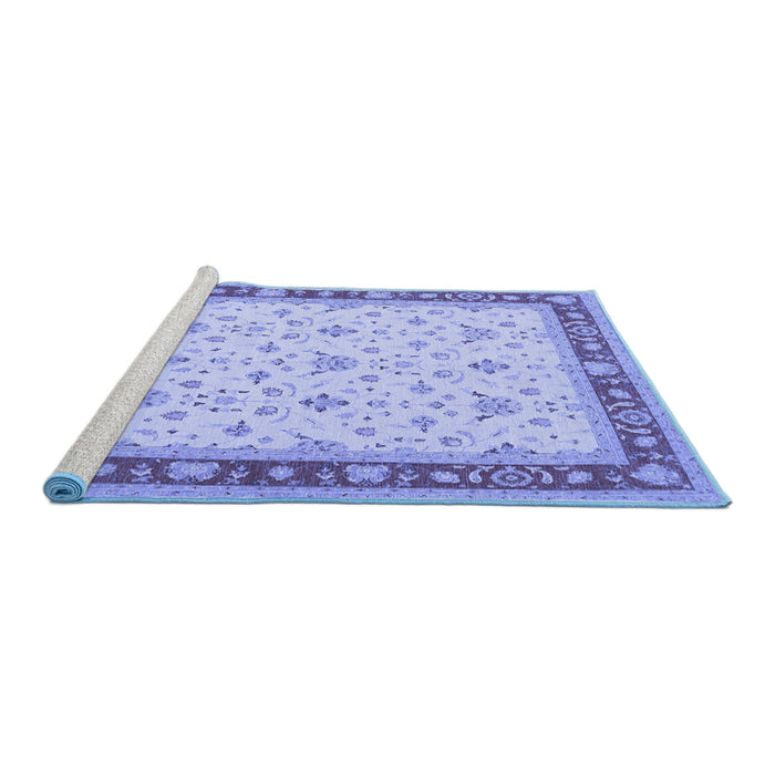 Sideview of Machine Washable Persian Blue Traditional Rug, wshtr1446blu