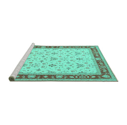 Sideview of Machine Washable Persian Turquoise Traditional Area Rugs, wshtr1446turq