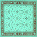 Square Machine Washable Persian Turquoise Traditional Area Rugs, wshtr1446turq