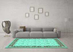 Machine Washable Persian Turquoise Traditional Area Rugs in a Living Room,, wshtr1446turq