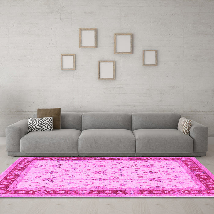 Machine Washable Persian Pink Traditional Rug in a Living Room, wshtr1446pnk