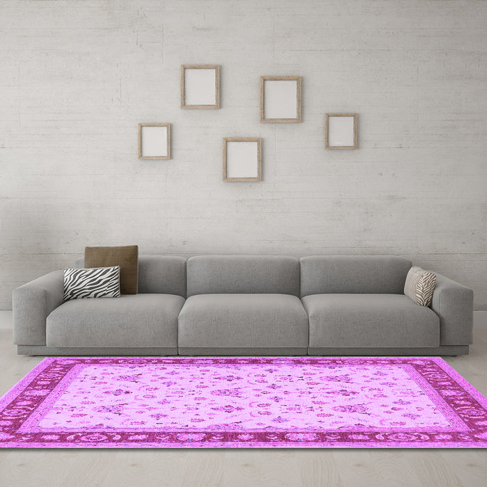 Machine Washable Persian Purple Traditional Area Rugs in a Living Room, wshtr1446pur