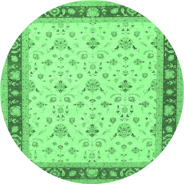 Round Machine Washable Persian Emerald Green Traditional Area Rugs, wshtr1446emgrn