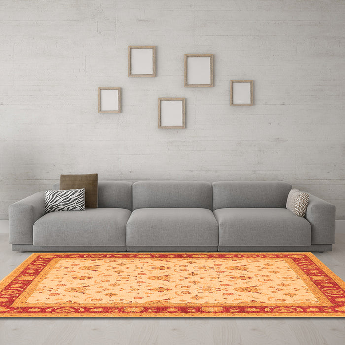 Machine Washable Persian Orange Traditional Area Rugs in a Living Room, wshtr1446org