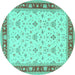 Round Machine Washable Persian Turquoise Traditional Area Rugs, wshtr1446turq