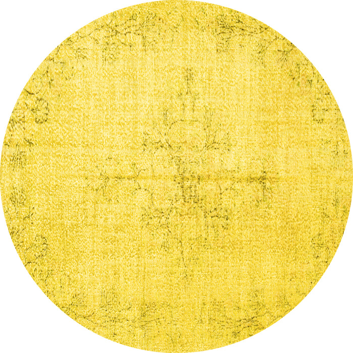Round Machine Washable Persian Yellow Traditional Rug, wshtr1447yw