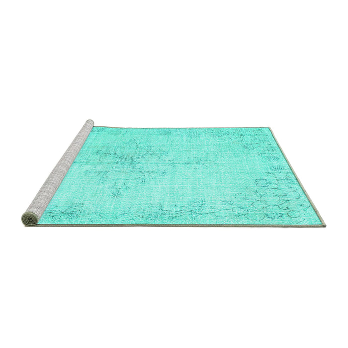 Sideview of Machine Washable Persian Turquoise Traditional Area Rugs, wshtr1447turq
