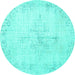 Round Machine Washable Persian Turquoise Traditional Area Rugs, wshtr1447turq