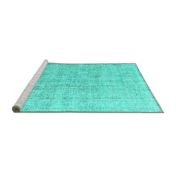 Sideview of Machine Washable Persian Turquoise Traditional Area Rugs, wshtr1448turq